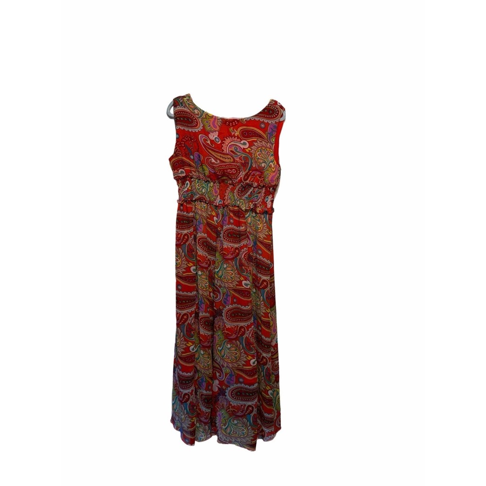Jessica Taylor 2X Red Paisley Sleeveless Empire Waist V-Neck Midi Dress Plus - Picture 2 of 5